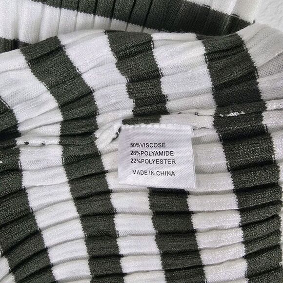 MEROKEETY Ribbed Knit Striped Women's Midi Sweater Dress Green White S Side Slit - Picture 9 of 10